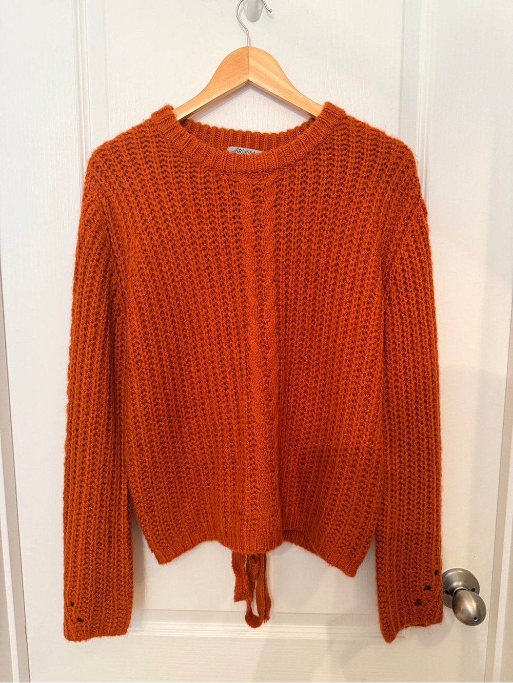 Chunky Cable Crewneck Sweater in Burnt Orange